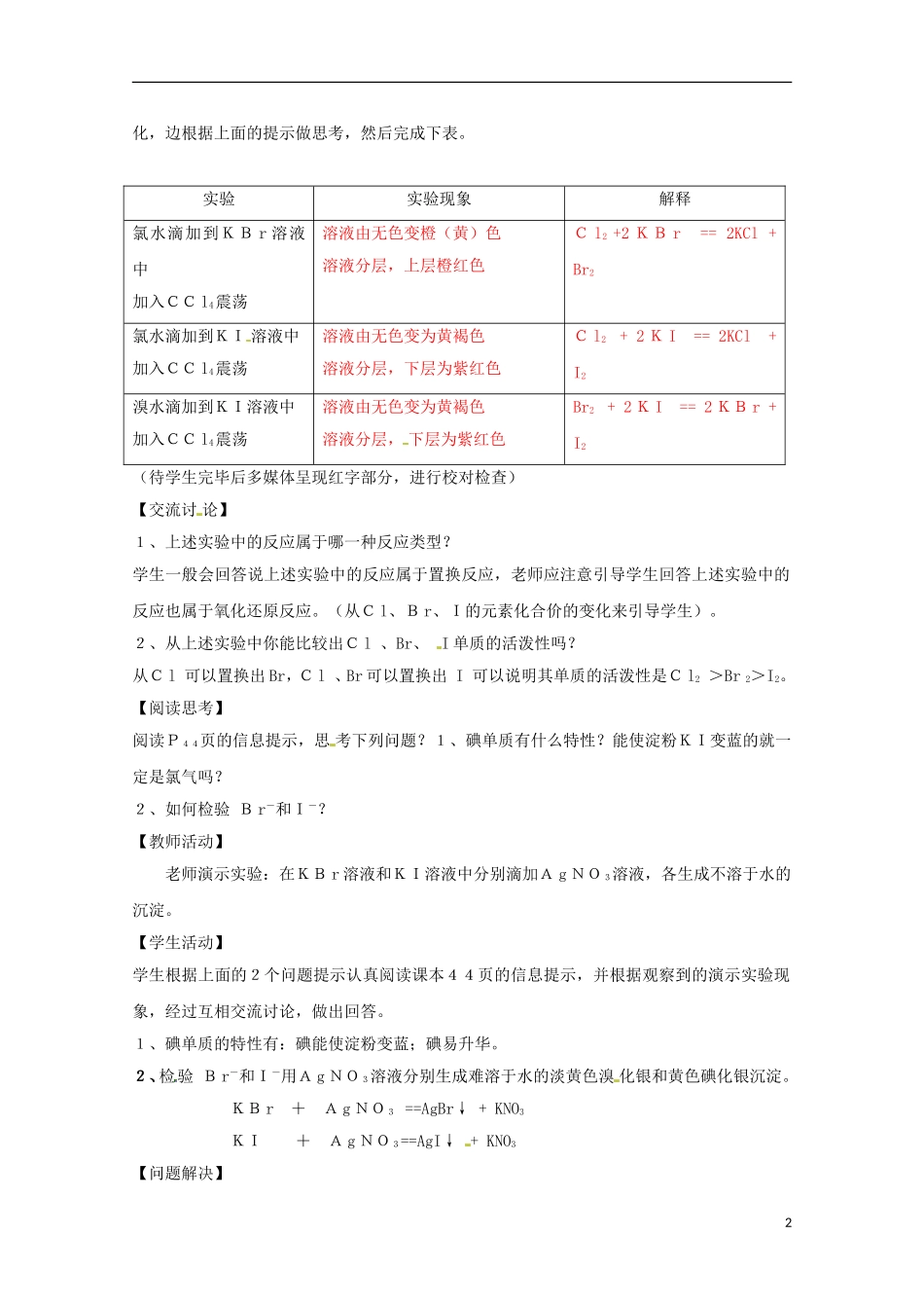 江苏省苏州市蓝缨学校高一化学《溴碘的提取》教案_第2页