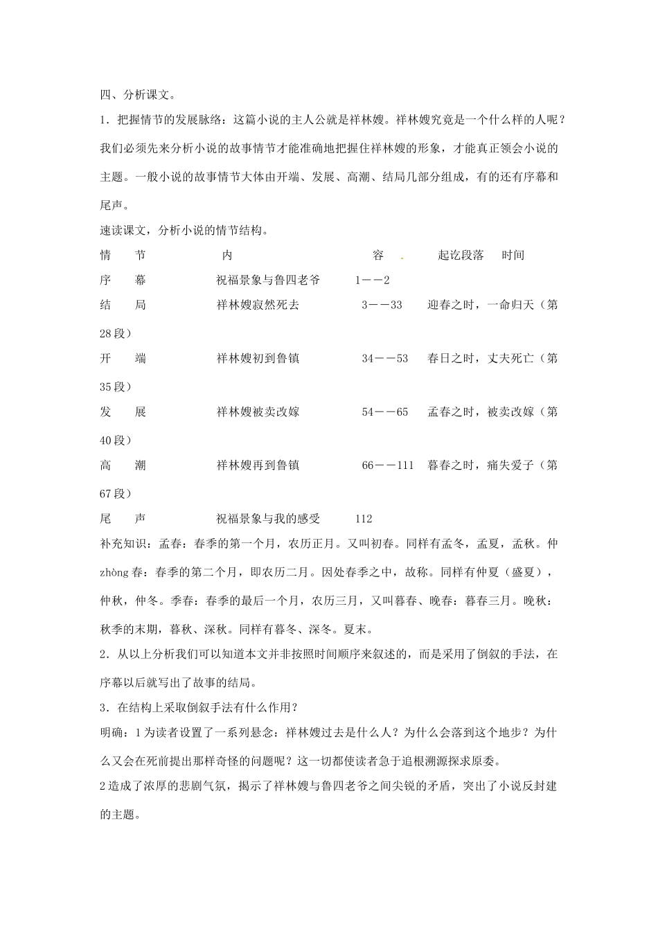 江苏省苏州市蓝缨学校2014年高考语文 祝福课时复习教案_第3页