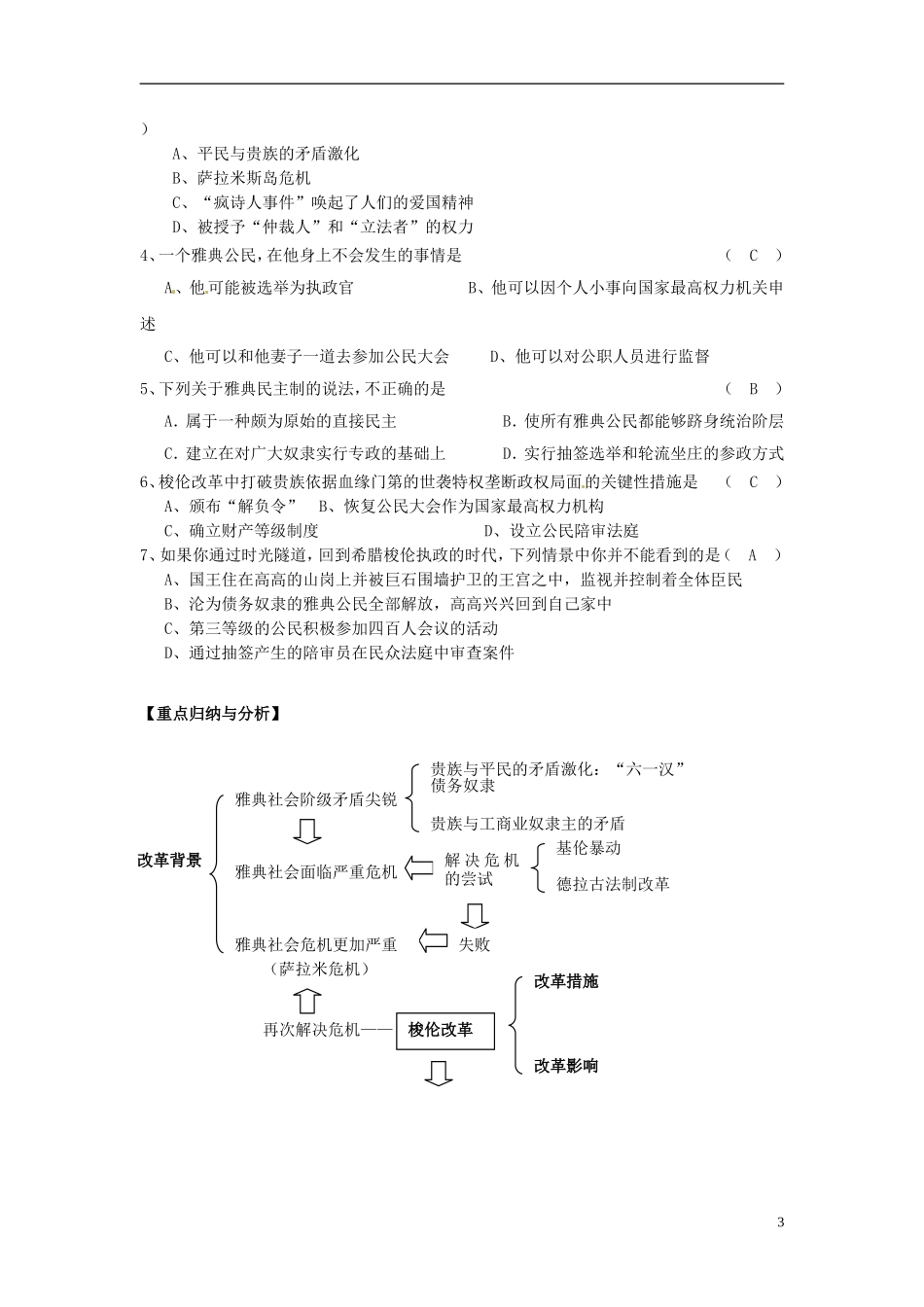 江苏省灌南高级中学2014届高三历史 专题一 梭伦改革复习教案_第3页