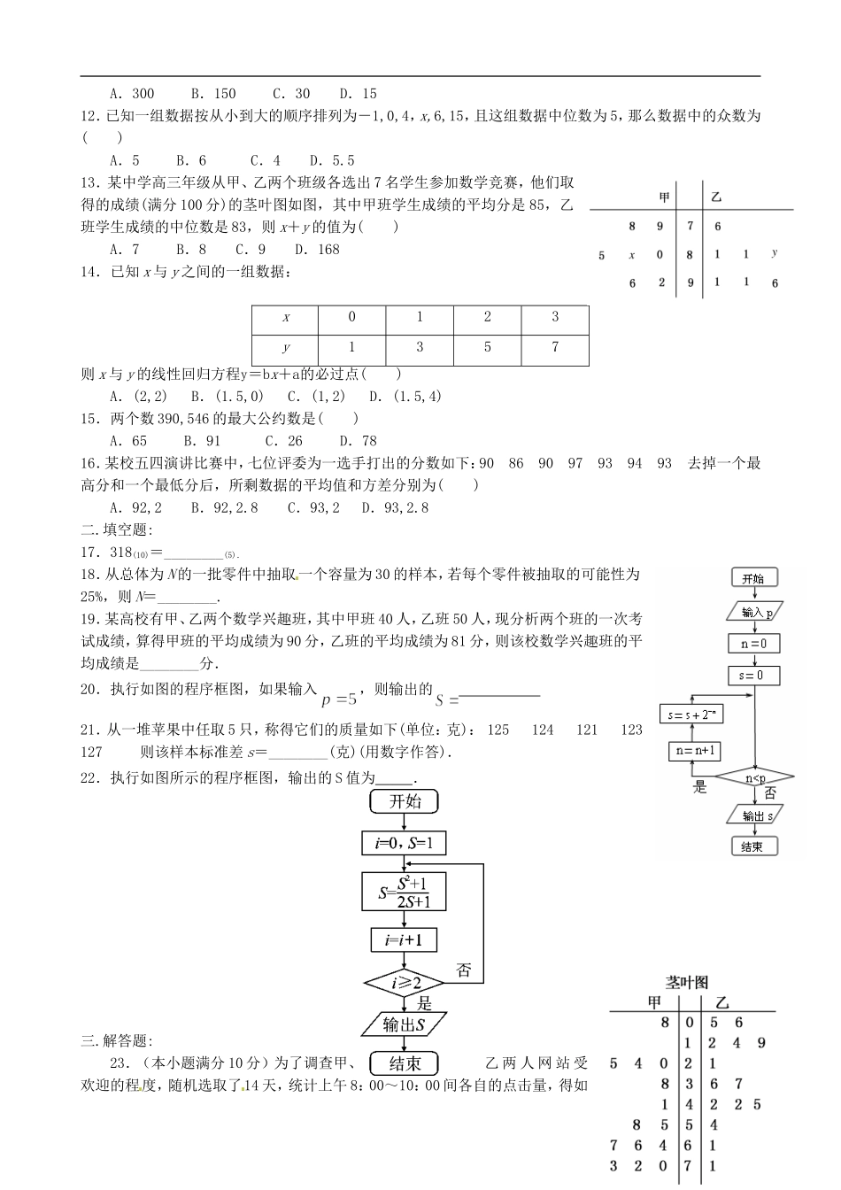 高一数学下学期第一次间周考试题-人教版高一全册数学试题_第2页