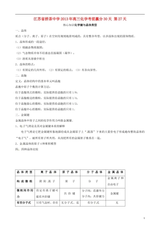 江苏省栟茶中学2013年高三化学考前赢分30天 第27天