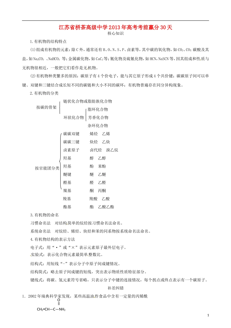 江苏省栟茶中学2013年高三化学考前赢分30天 第16天_第1页