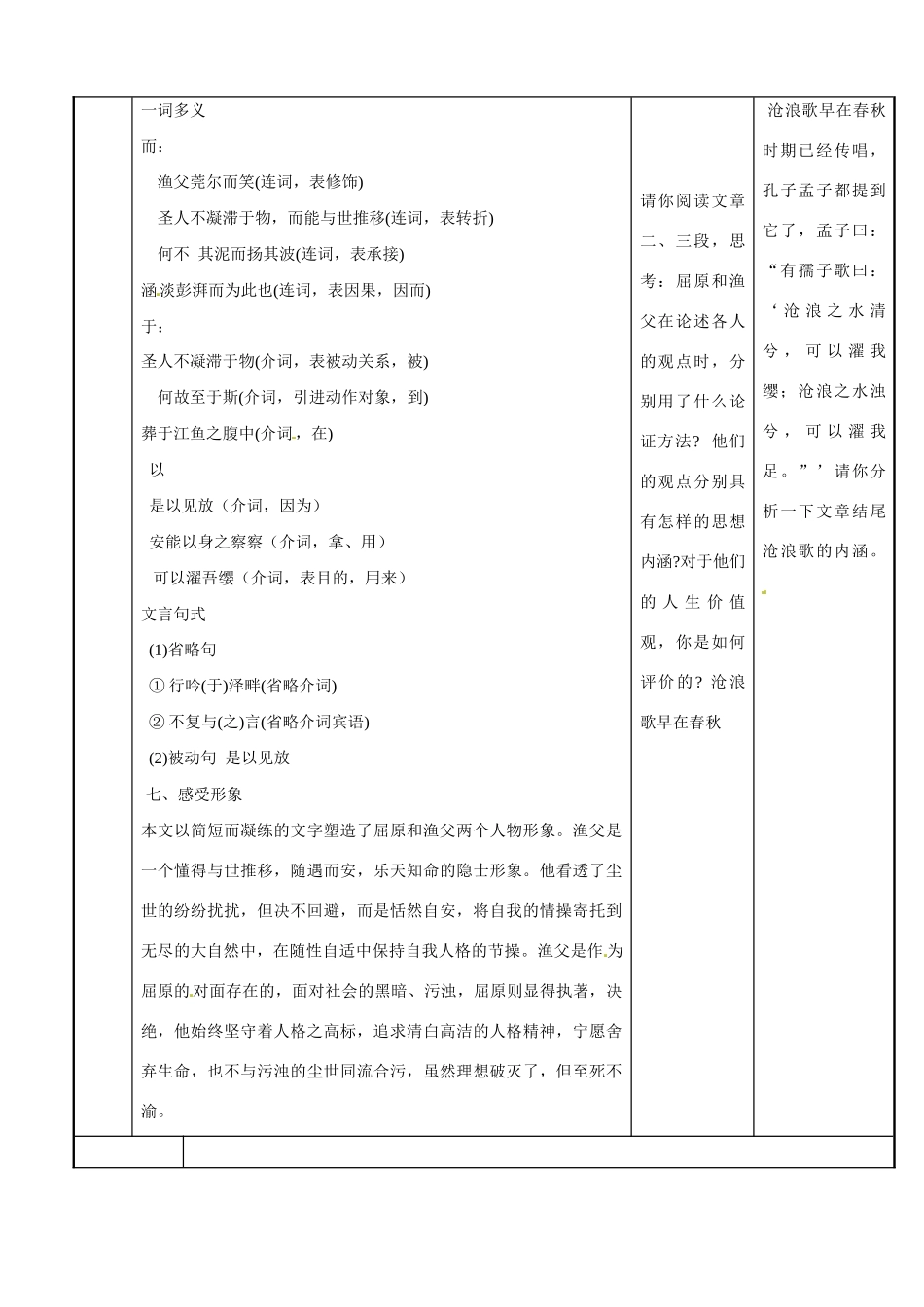 江苏省新沂市第二中学高二语文 渔父1教案 新人教版_第3页