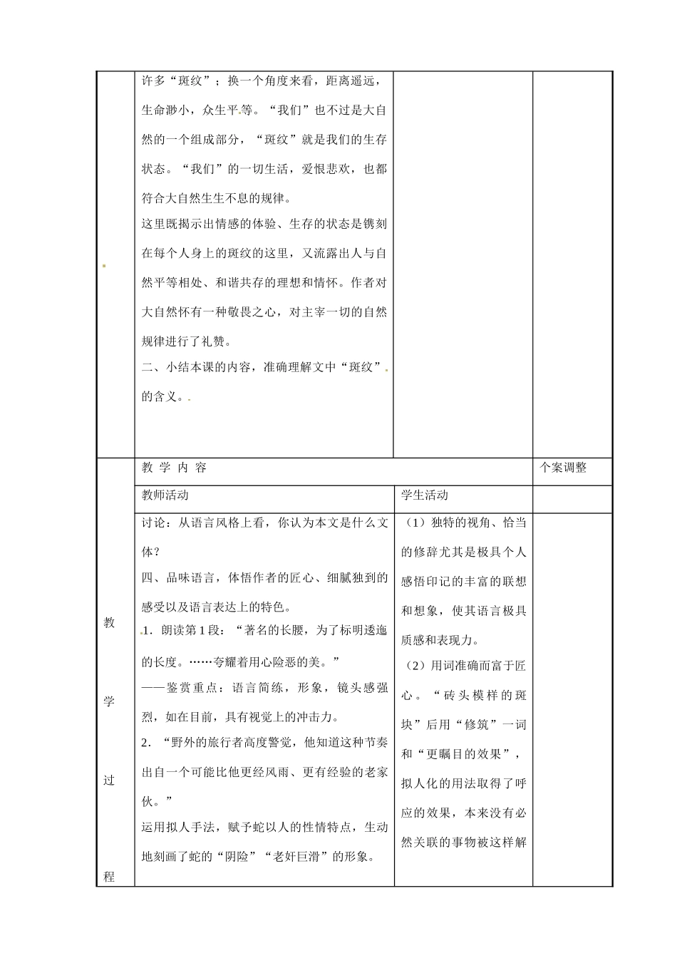 江苏省新沂市第二中学高二语文 斑纹2教案 新人教版_第2页