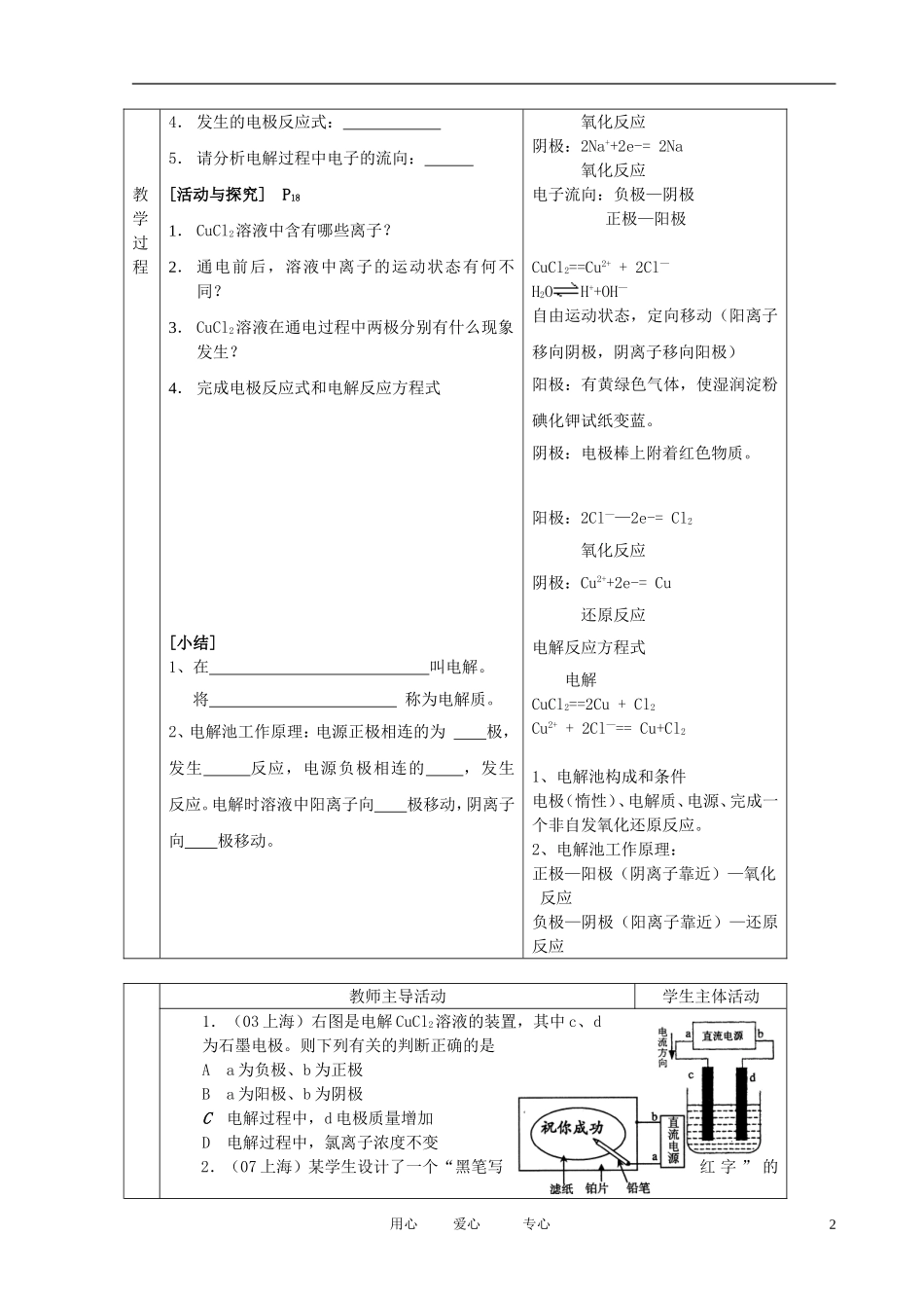 江苏省新沂市王楼中学高中化学 第二单元《化学能与电能的转化：电解原理》教案 苏教版选修4_第2页