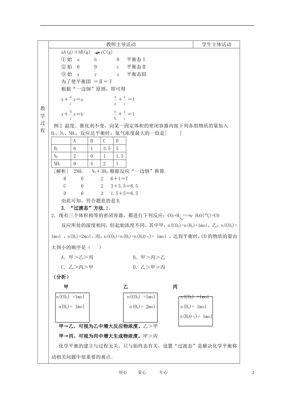 江苏省新沂市王楼中学高中化学 第三单元《化学平衡的移动：等效平衡问题》教案 苏教版选修4_第2页
