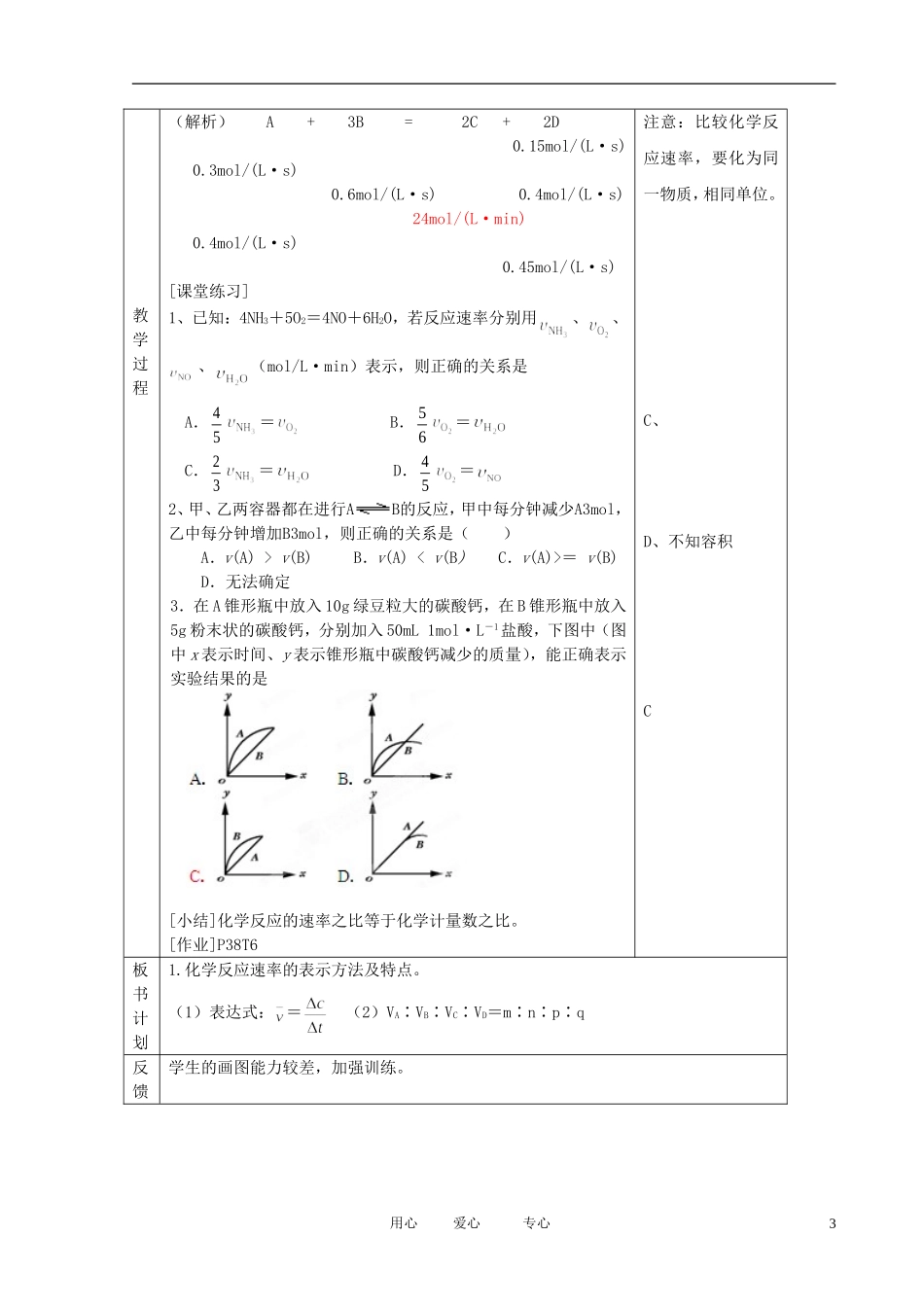 江苏省新沂市王楼中学高中化学 第一单元《化学反应速率：化学反应速率的表示方法》教案 苏教版选修4_第3页