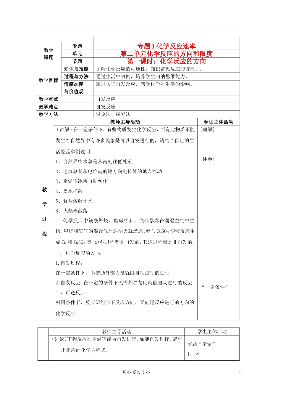 江苏省新沂市王楼中学高中化学 《第二单元化学反应的方向和限度 化学反应的方向》教案 新人教版选修4_第1页