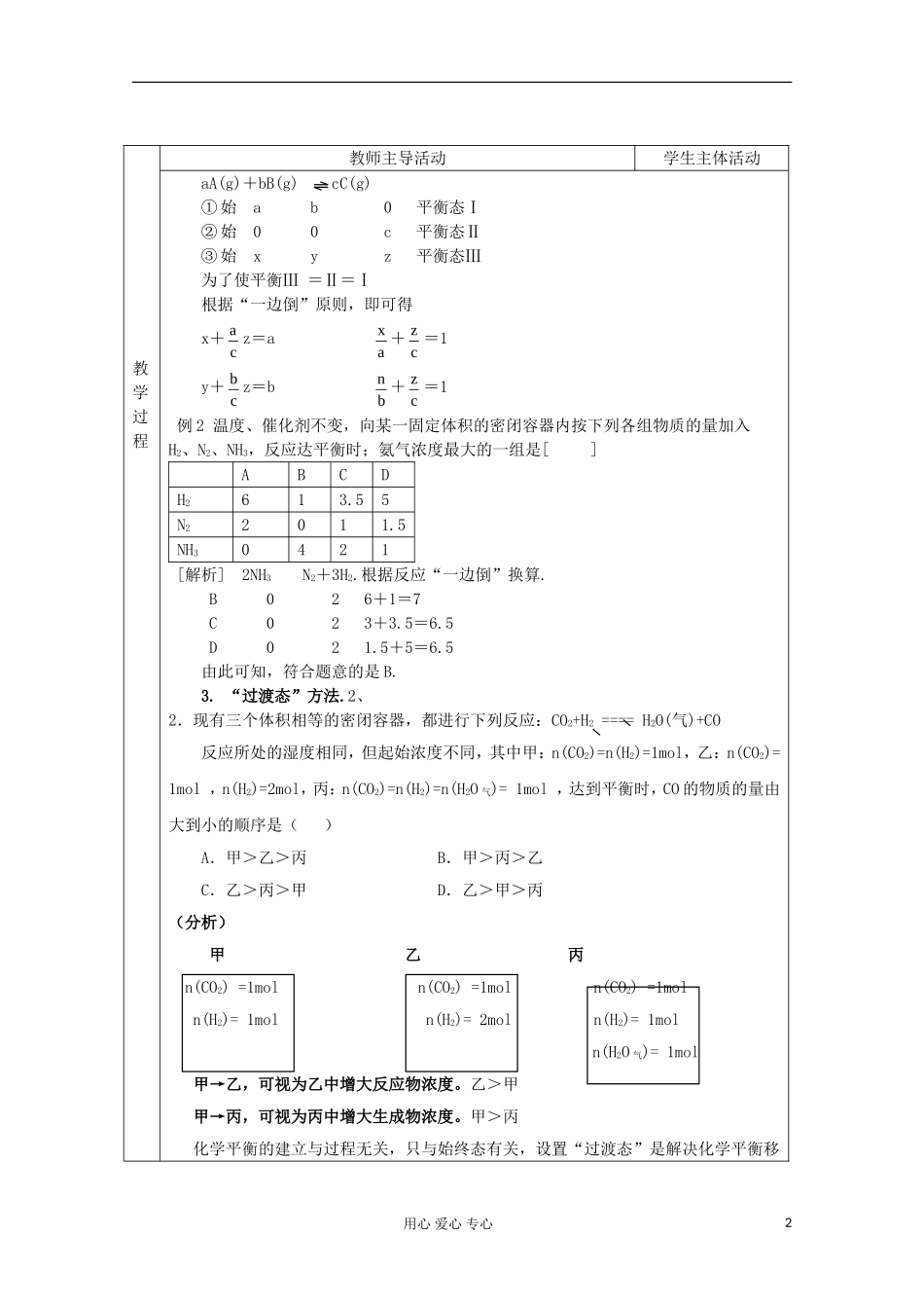 江苏省新沂市王楼中学高中化学 《第三单元化学平衡的移动 等效平衡问题》教案 新人教版选修4_第2页