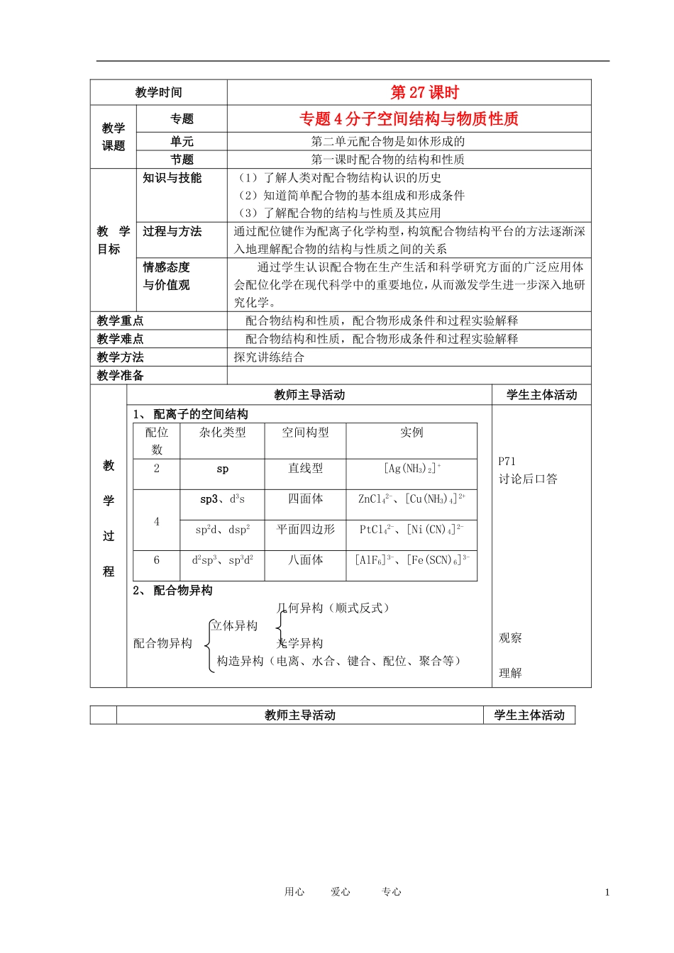 江苏省新沂市王楼中学高中化学 4.2《配合物是如休形成的》配合物的结构和性质 教案 苏教版选修3_第1页