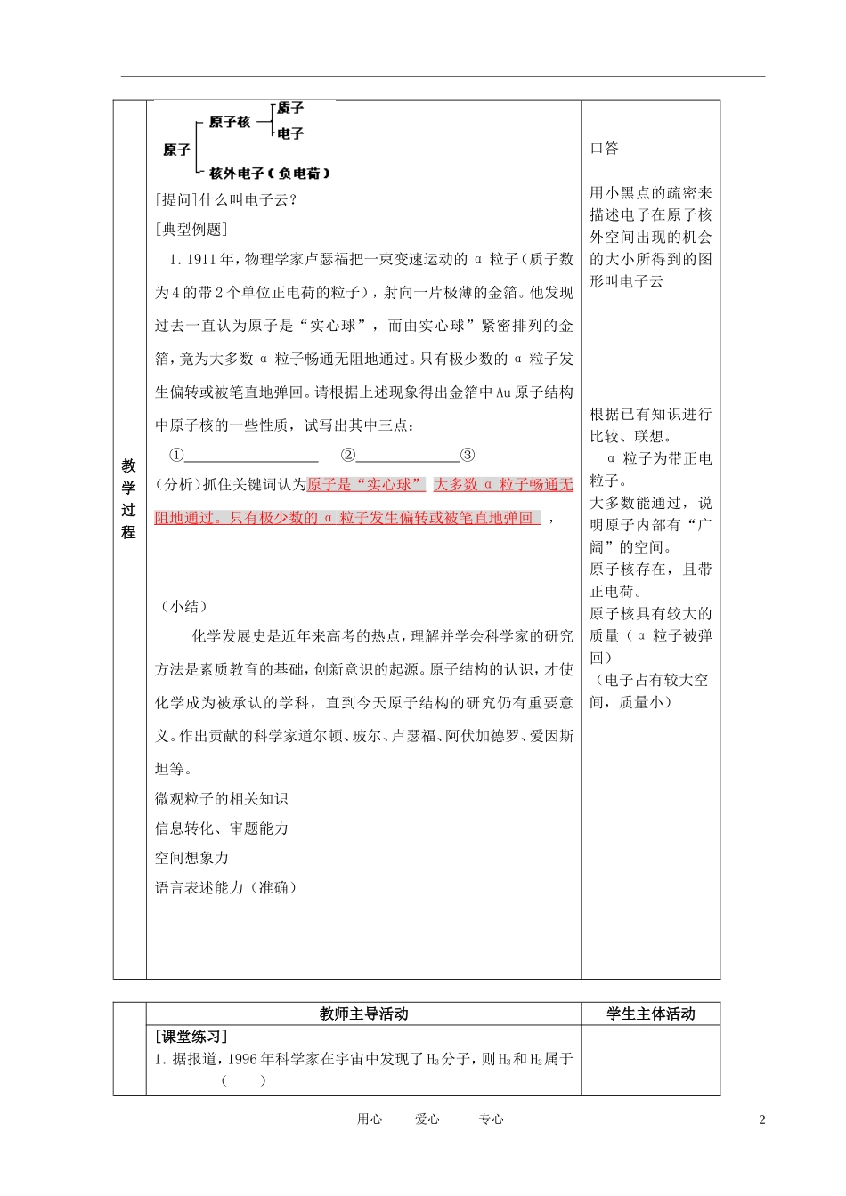江苏省新沂市王楼中学高中化学 2.1《原子核外电子运动》人类对原子结构的认识历史2 教案 苏教版选修3_第2页
