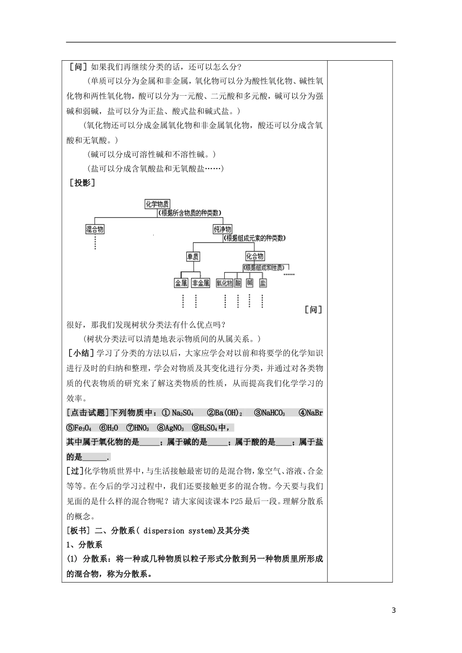江苏省平潮高级中学高中化学集体备课 《第二章 化学物质及其变化》第一节 物质的分类教案 苏教版必修1_第3页