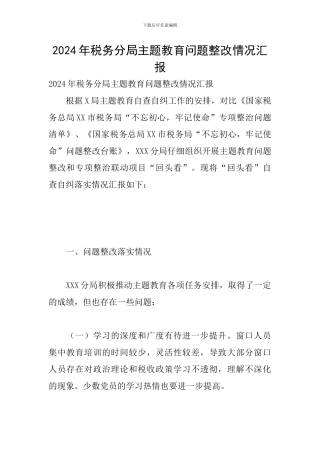 2024年税务分局主题教育问题整改情况汇报