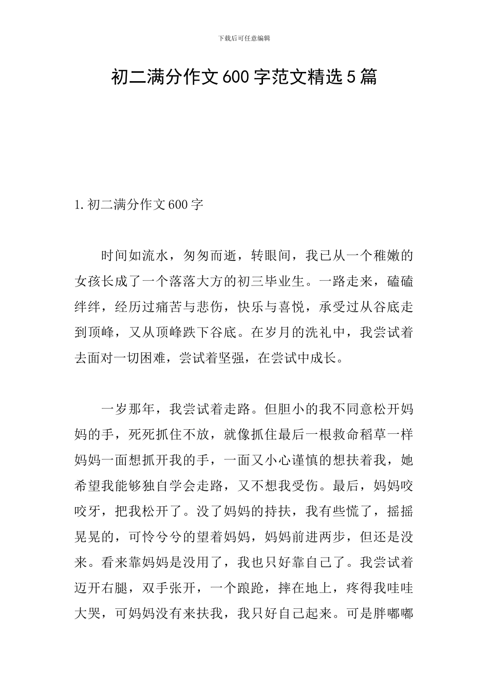 初二满分作文600字范文精选5篇_第1页