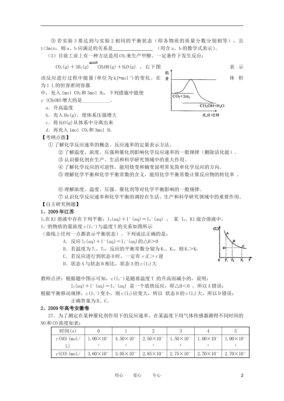 江苏省兴化市2011高三化学二轮复习 专题二化学反应速率与化学平衡 指导性教案_第2页