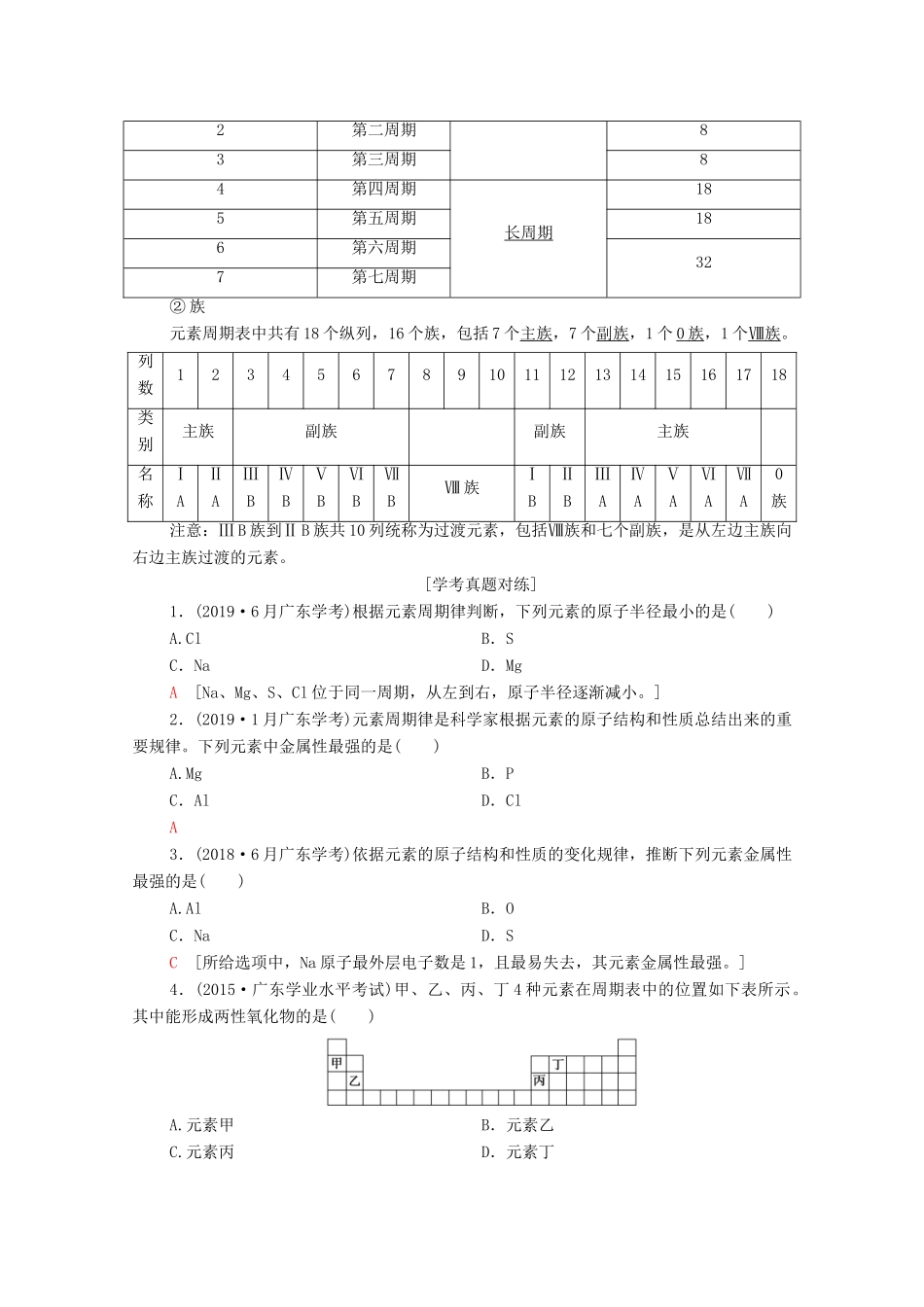 广东省高考化学总复习 第5章 物质结构 元素周期律 专题11 元素周期律与元素周期表教案-人教版高三全册化学教案_第2页