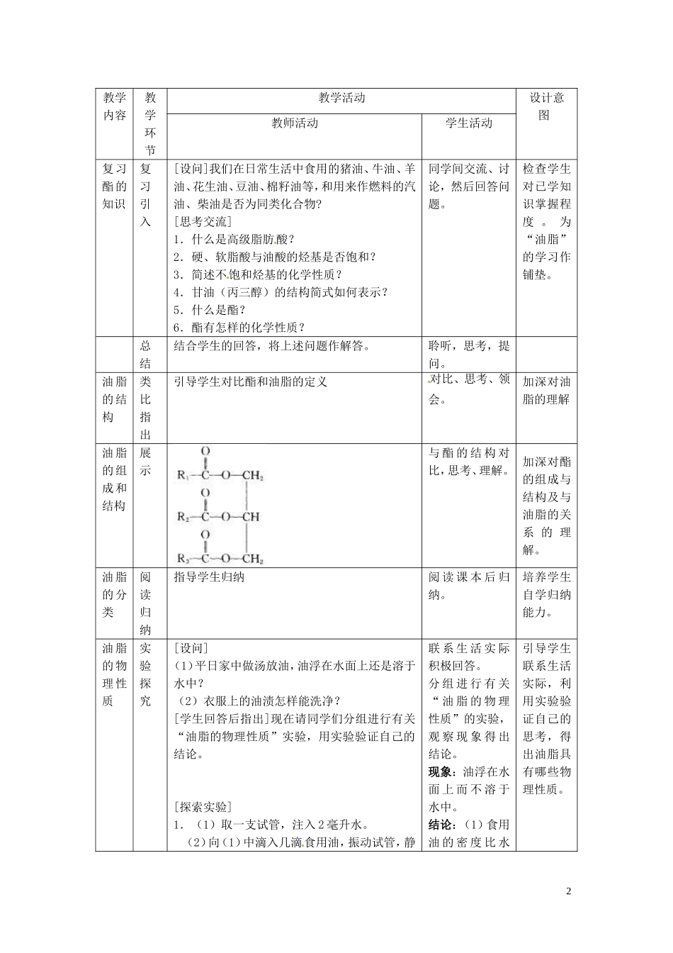 广东省河源市龙川县第一中学高中化学 第四章 第一节《油脂》教案 新人教版选修5_第2页