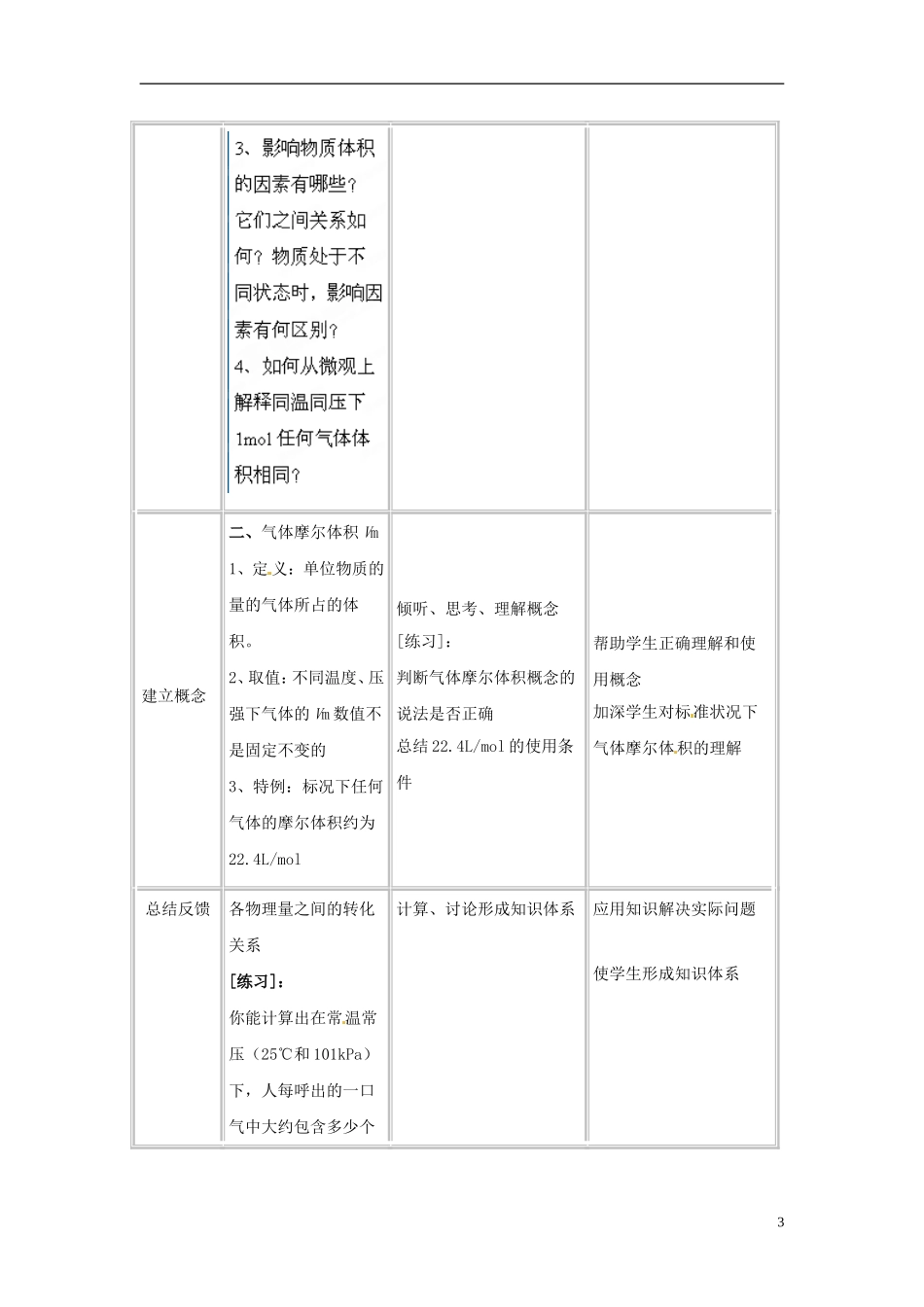 广东省揭阳一中2013-2014学年高中化学《第二节 化学计量在实验中的应用》《气体摩尔体积》优质教案1 新人教版必修1_第3页