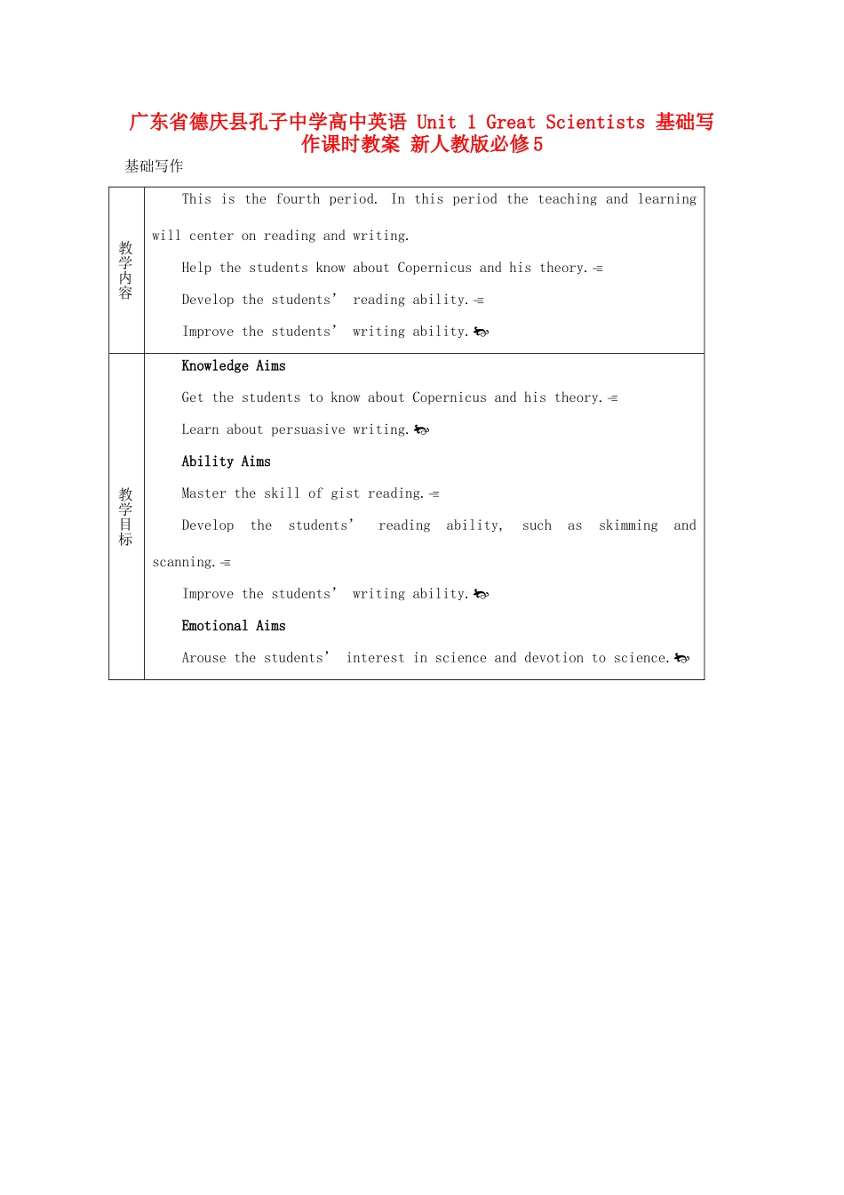 广东省德庆县孔子中学高中英语 Unit 1 Great Scientists 基础写作课时教案 新人教版必修5_第1页