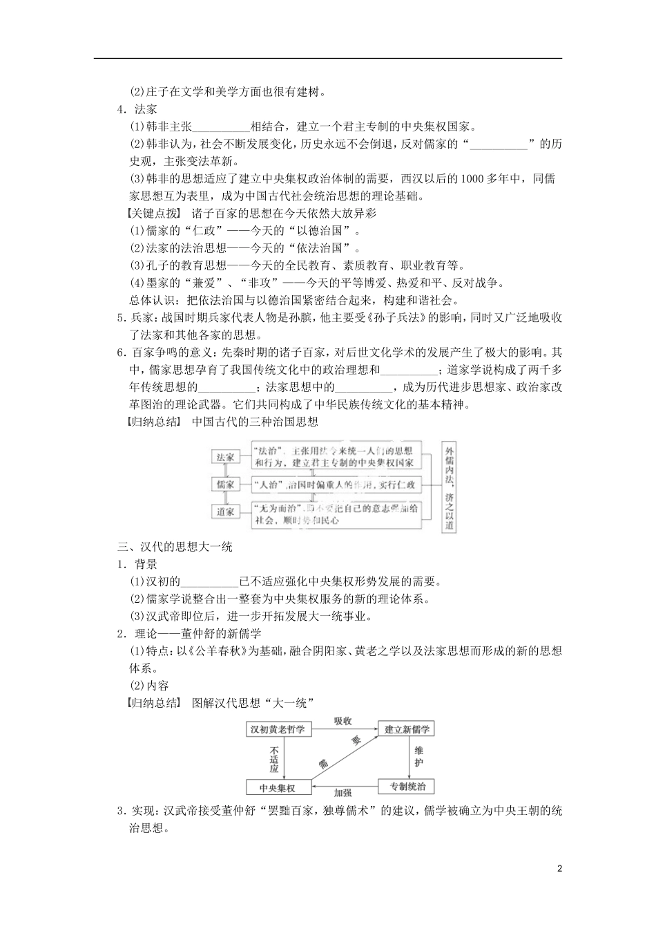 广东省佛山市高三历史 第28讲《春秋战国时期的百家争鸣及汉代的思想大一统》说课稿_第2页