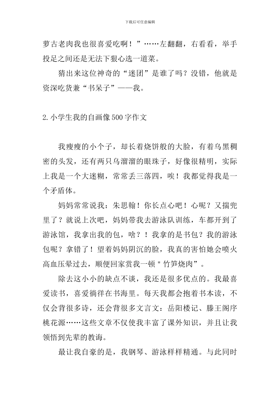 小学生我的自画像500字作文_第2页