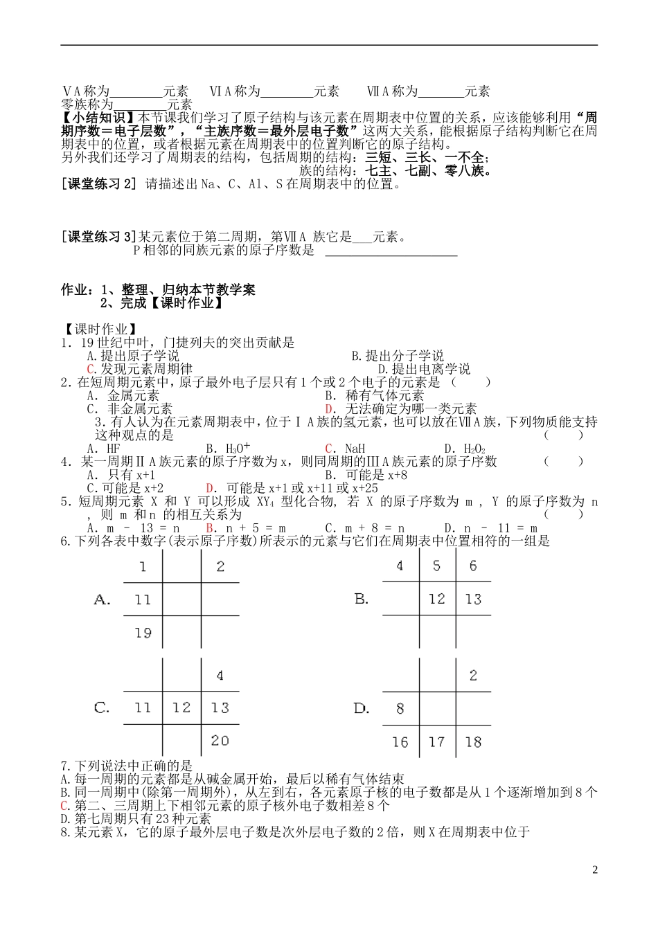 山西省运城市运城中学2015高中化学 第一章 第一节 元素周期表（第1课时）教案 新人教版必修2_第2页