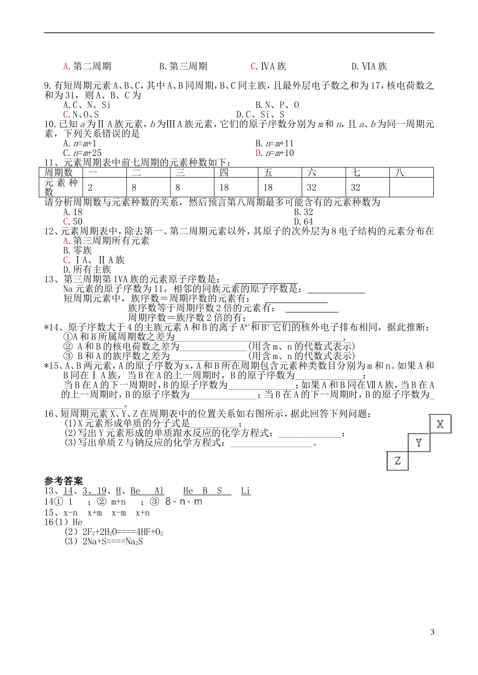 山西省运城市运城中学2015高中化学 第一章 第一节 元素周期表（第1课时）教案 新人教版必修2_第3页