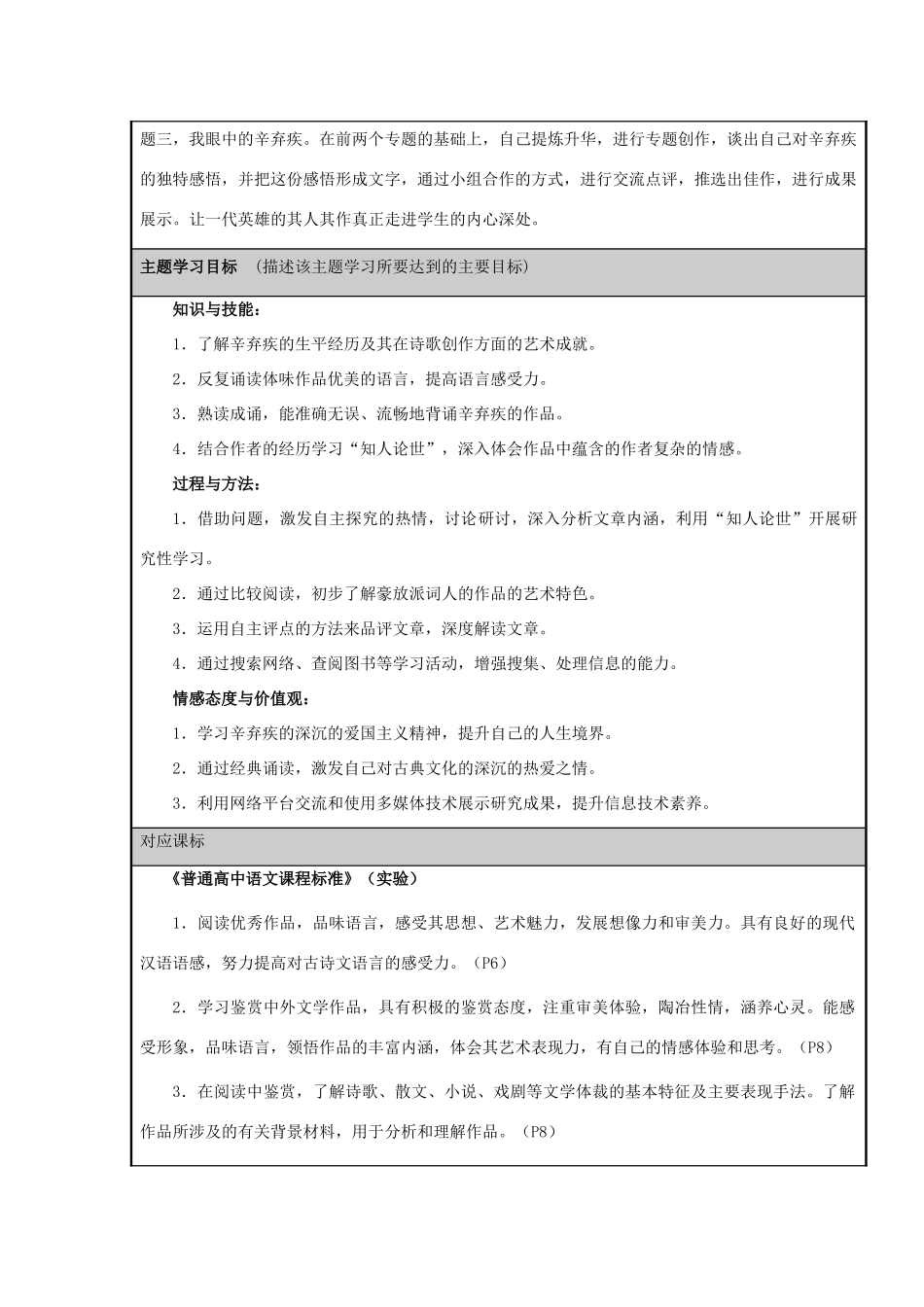 山东省诸城市龙城中学2012-2013学年高二语文 “悲剧英雄辛弃疾”主题单元设计 鲁教版_第2页