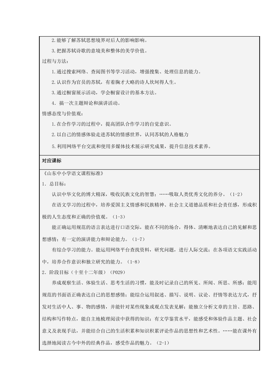 山东省诸城市实验中学2012-2013学年高三语文 走进苏轼的诗歌主题单元设计 鲁教版_第2页