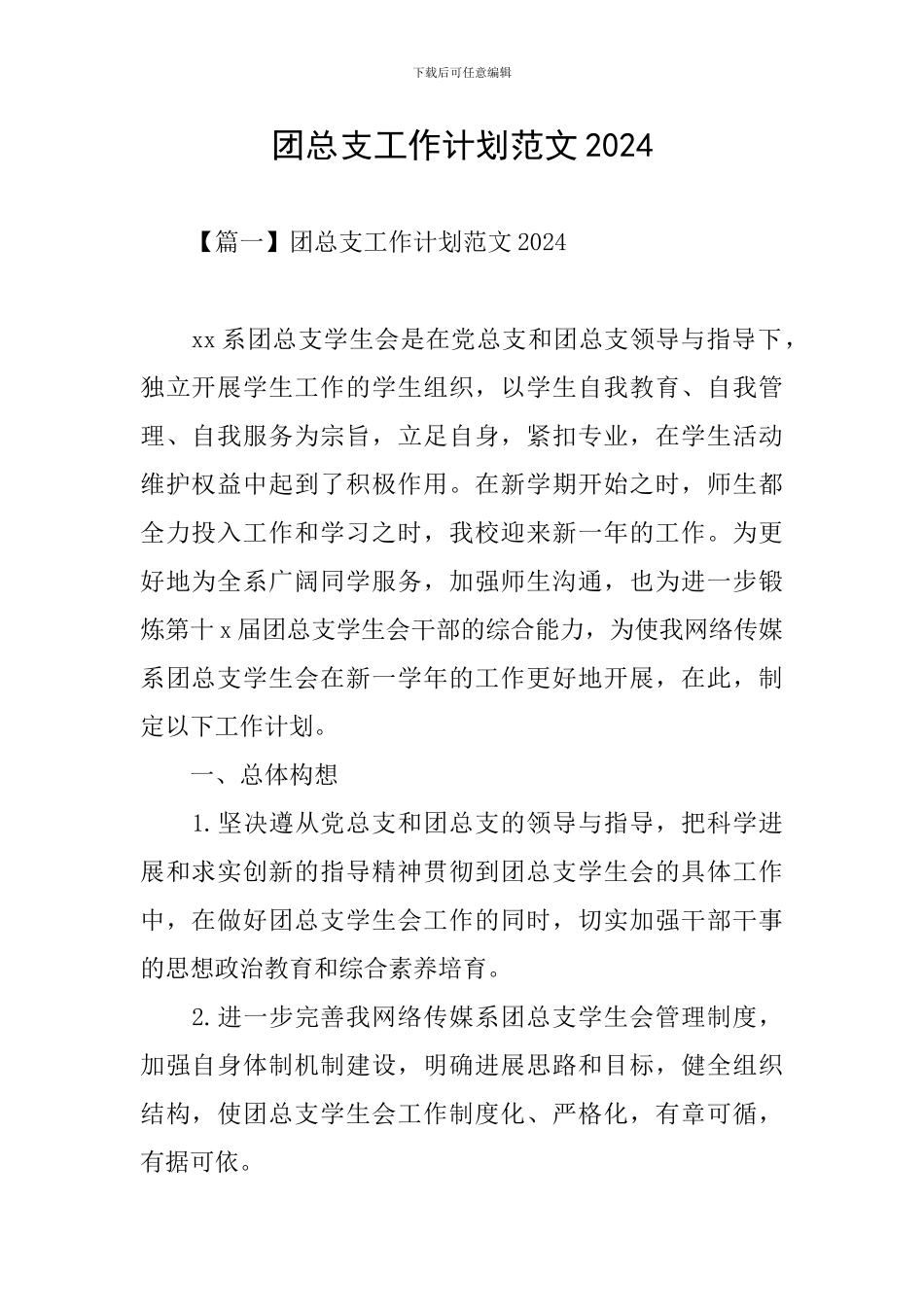 团总支工作计划范文2024_第1页