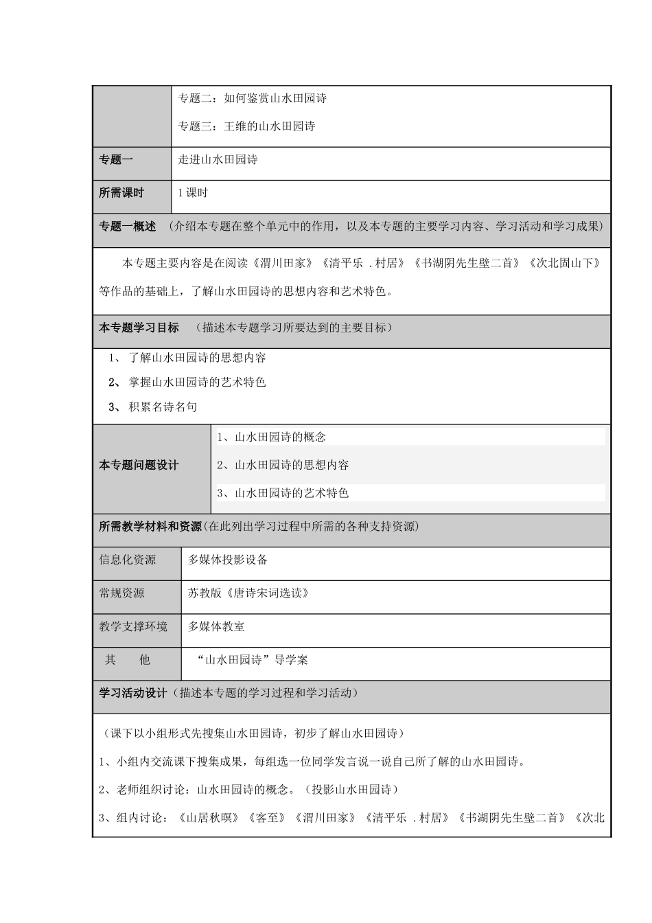 山东省滕州市高中2012-2013学年高二语文 诗歌鉴赏之山水田园诗主题单元设计_第3页