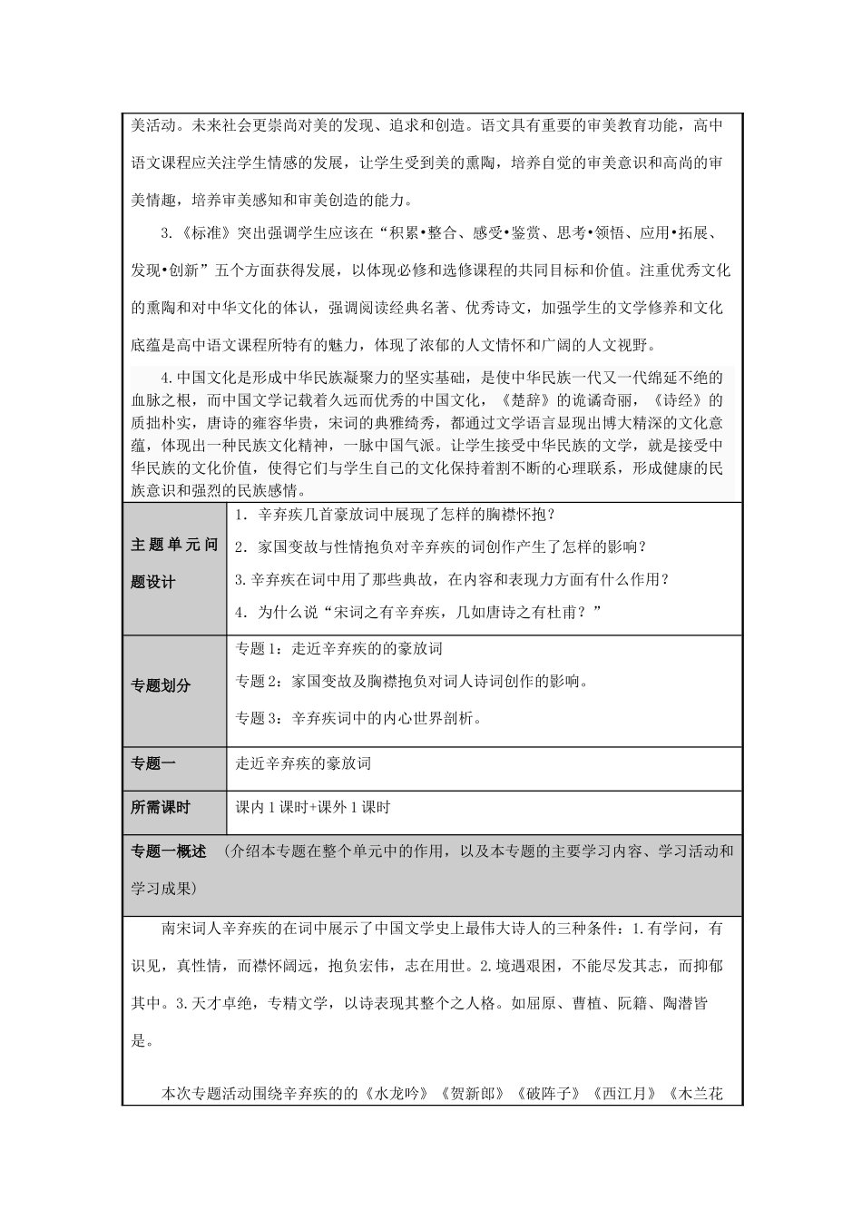 山东省淄博高中2012-2013学年高二语文 读懂辛弃疾主题单元设计_第3页