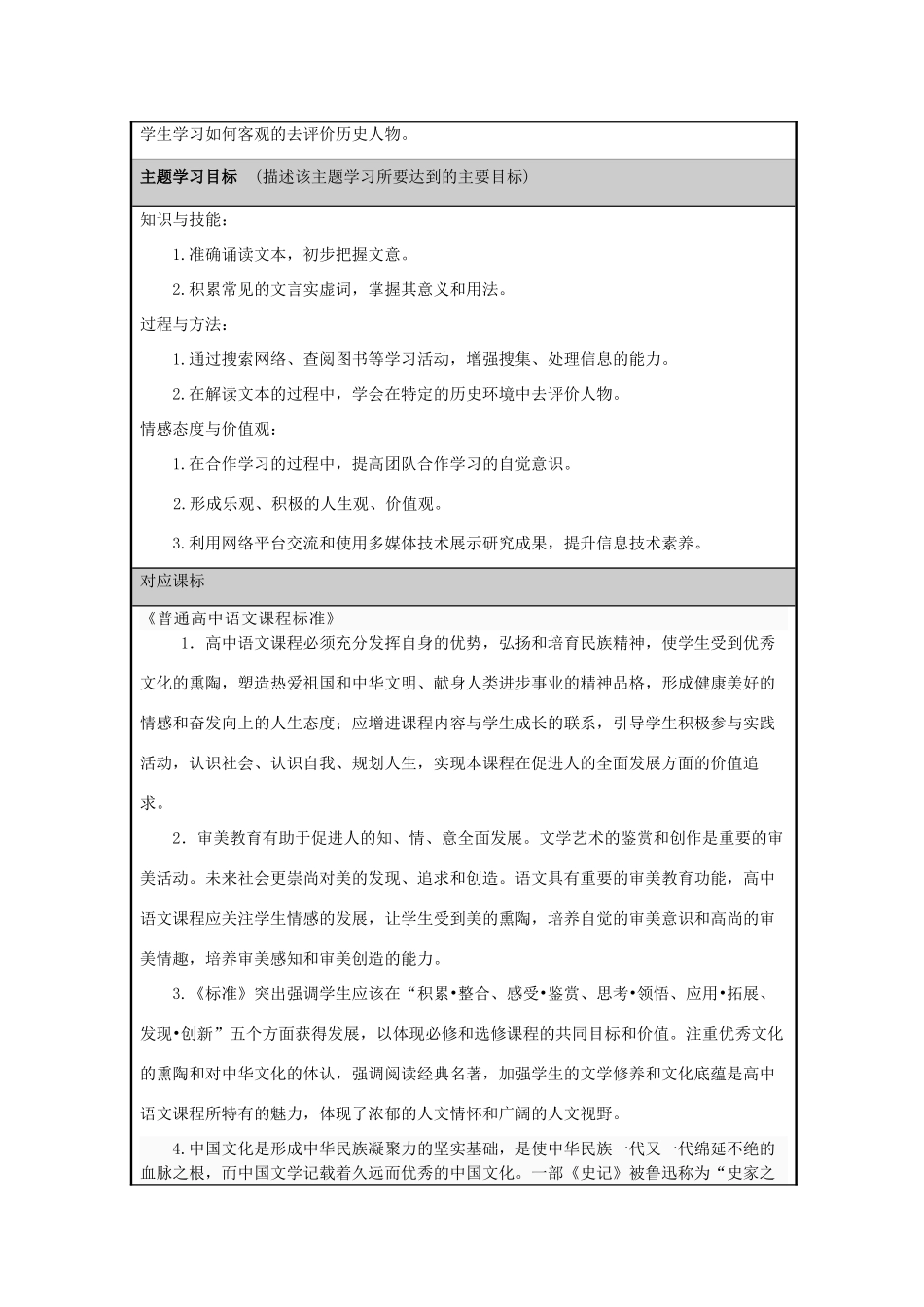 山东省淄博高中2012-2013学年高二语文 英雄悲歌主题单元设计_第2页