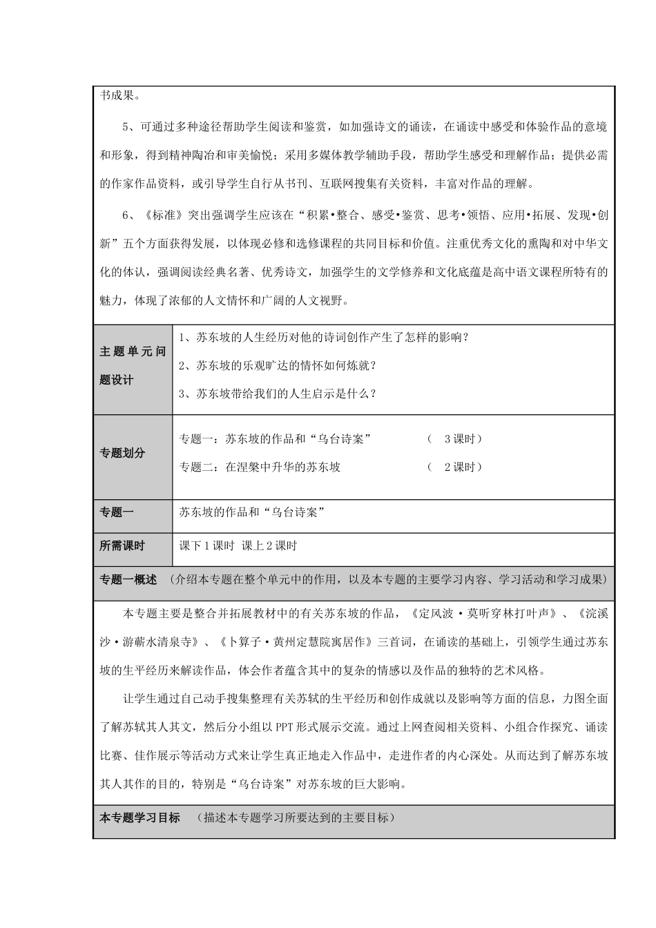 山东省淄博高中2012-2013学年高二语文 涅槃中升华的东坡词主题单元设计_第3页
