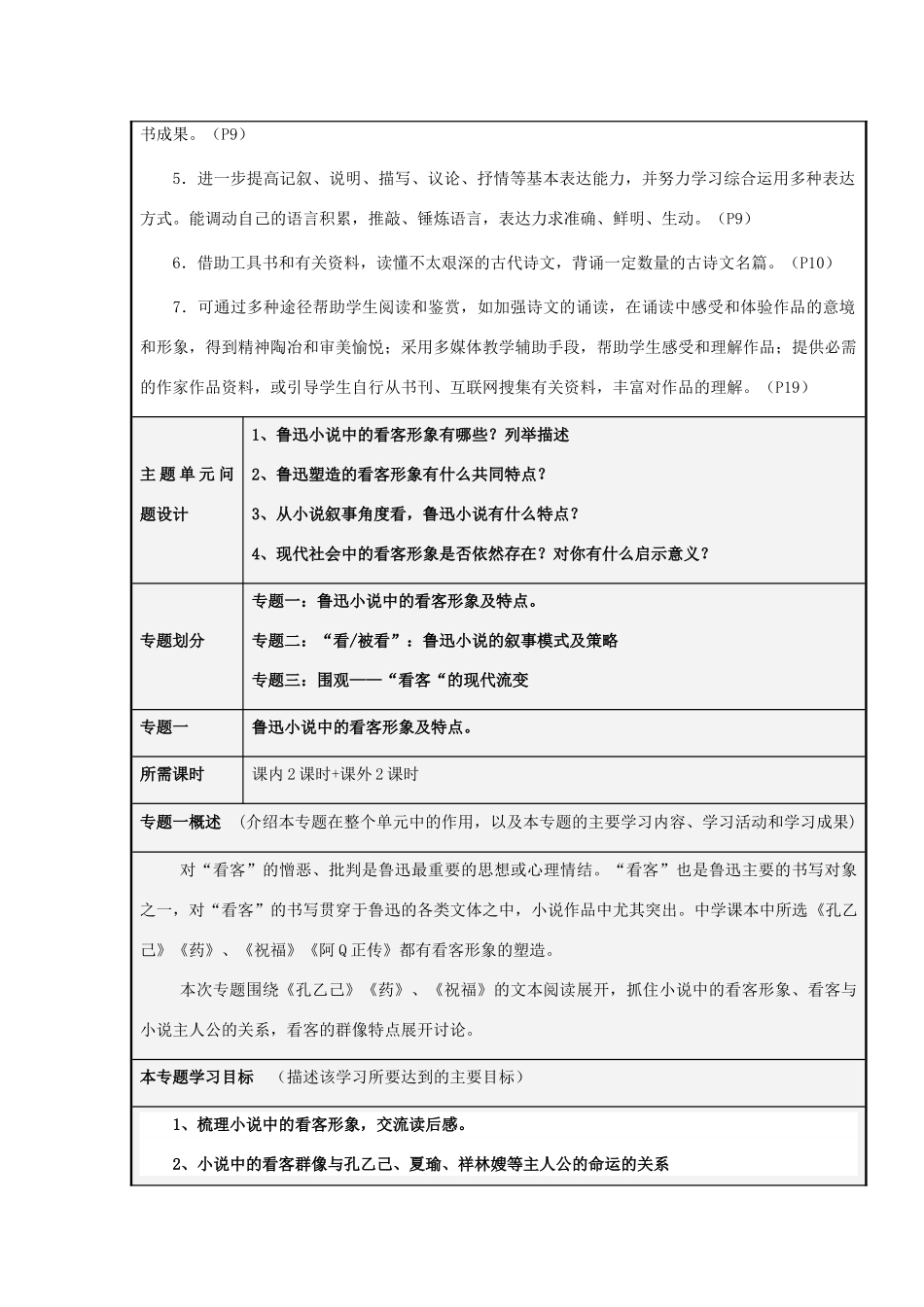 山东省淄博高中2012-2013学年高二语文 看客：生命的悲剧主题单元设计_第3页