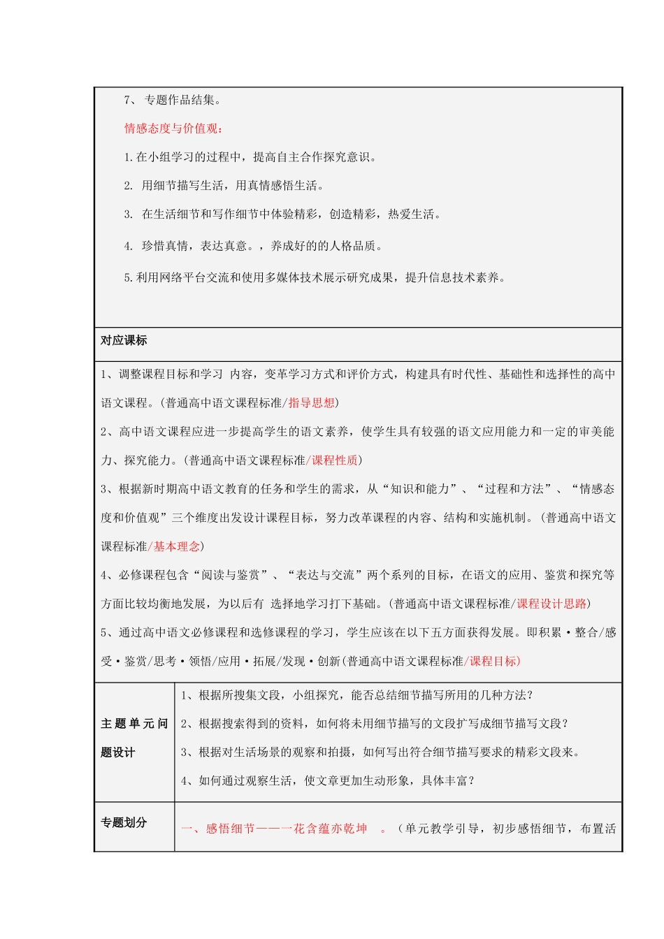 山东省淄博高中2012-2013学年高二语文 探究细节描写  感悟真情为文主题单元设计_第3页