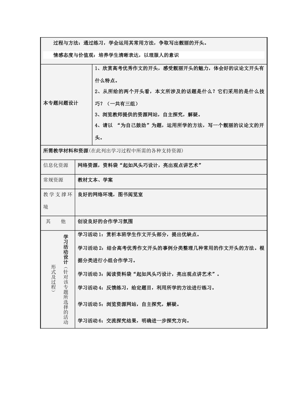 山东省淄博高中2012-2013学年高一语文 议论文的结构主题单元设计_第3页