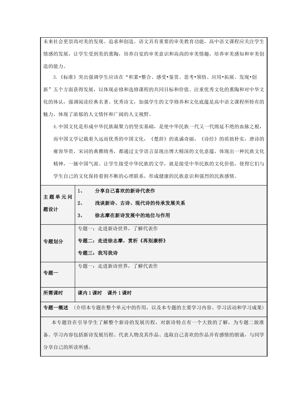 山东省淄博高中2012-2013学年高一语文 走进以再别康桥为代表的新诗天地主题单元设计_第3页