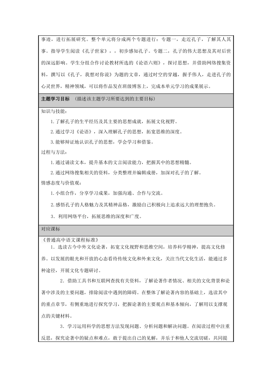 山东省淄博高中2012-2013学年高一语文 至圣先师孔子主题单元设计_第2页