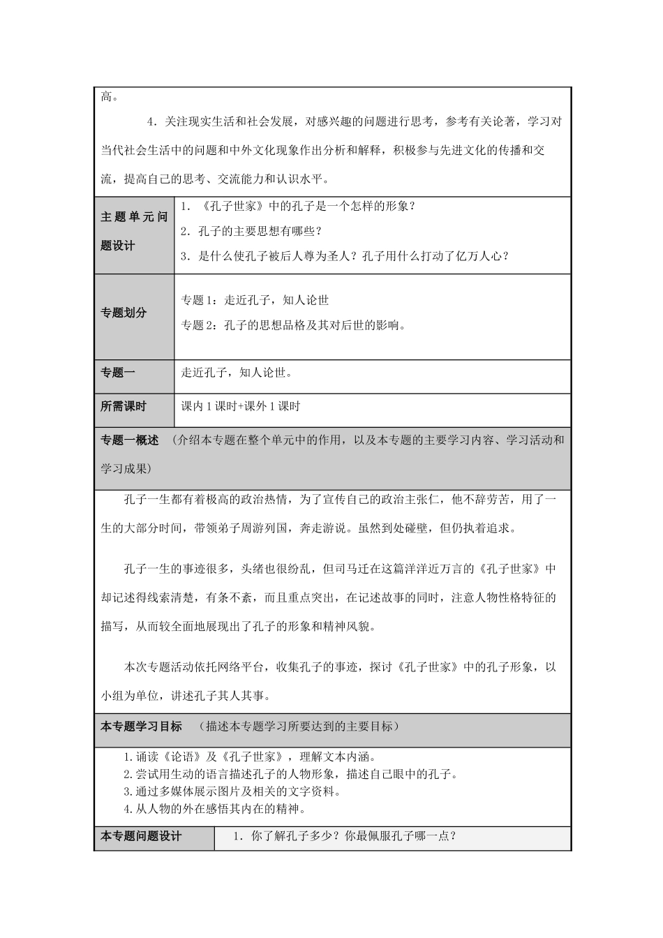 山东省淄博高中2012-2013学年高一语文 至圣先师孔子主题单元设计_第3页