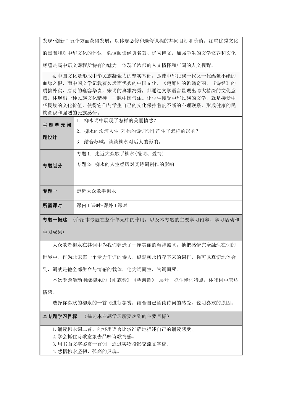 山东省淄博市六中2012-2013学年高二语文 走近柳永主题单元设计 鲁教版_第3页