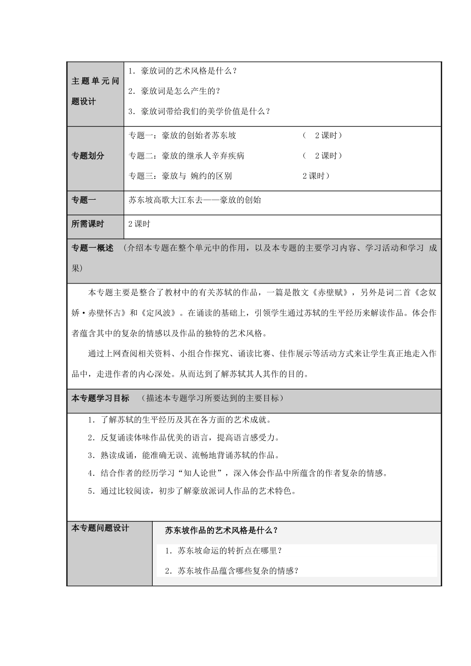 山东省淄博市六中2012-2013学年高二语文 大气磅礴豪放词主题单元设计 鲁教版_第3页