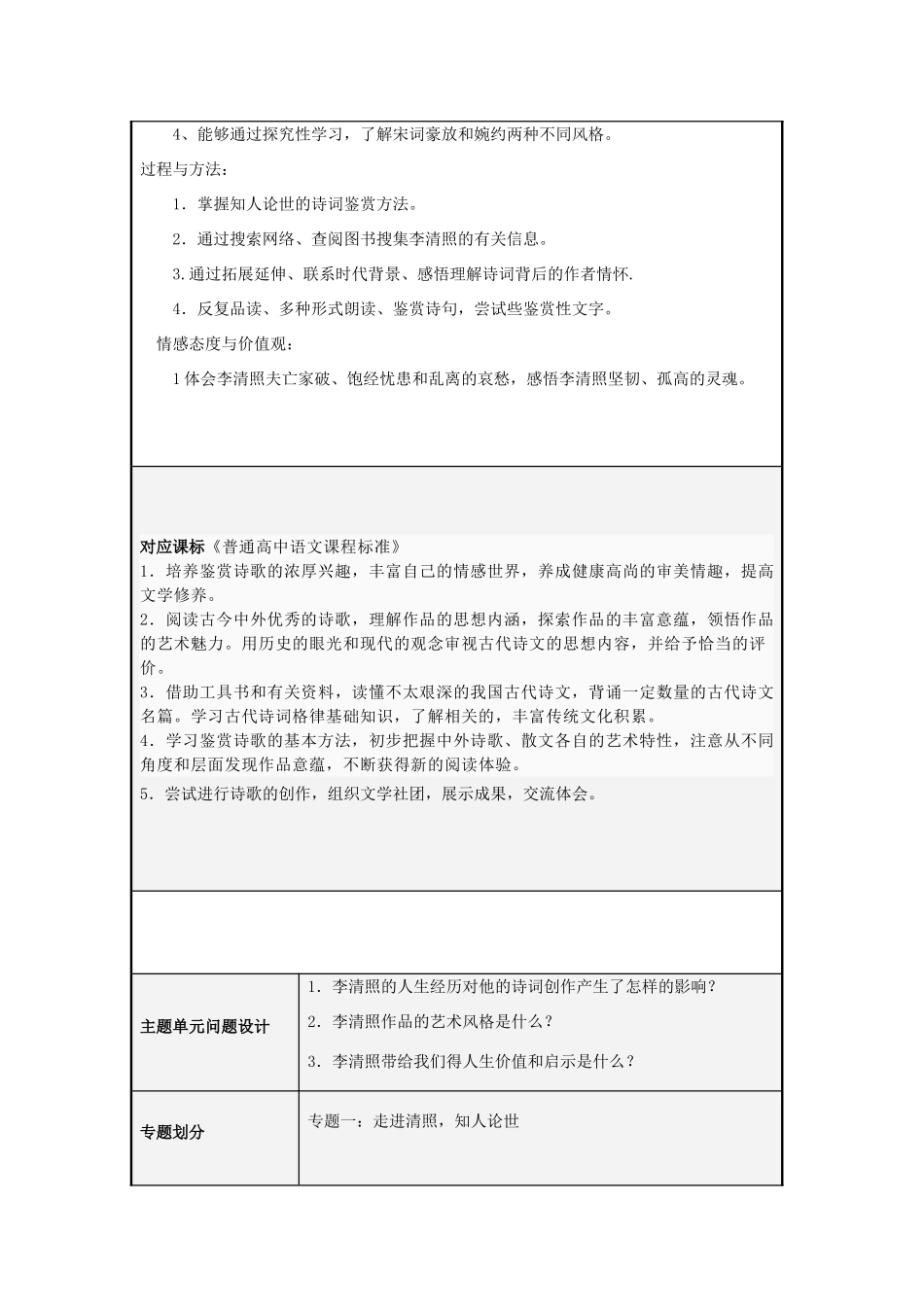 山东省济宁市微山县第一中学2012-2013学年高二语文“不朽”的易安主题单元设计_第2页