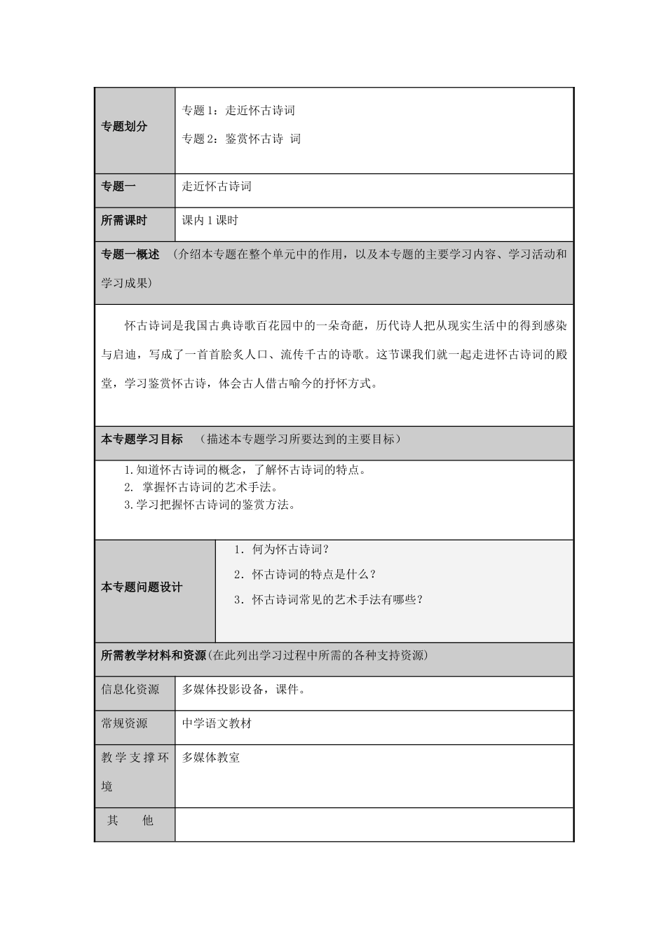 山东省济宁市实验中学2012-2013学年高二语文 怀古诗词鉴赏主题单元设计 鲁教版_第3页