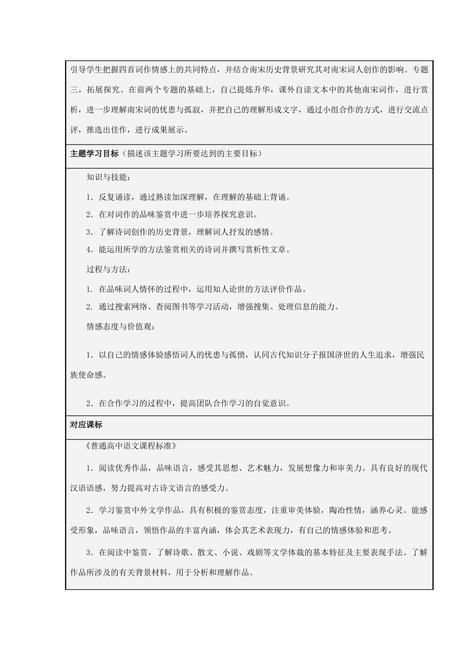 山东省济南市长清区高中2012-2013学年高二语文“宋词的孤与忧主题单元设计_第2页