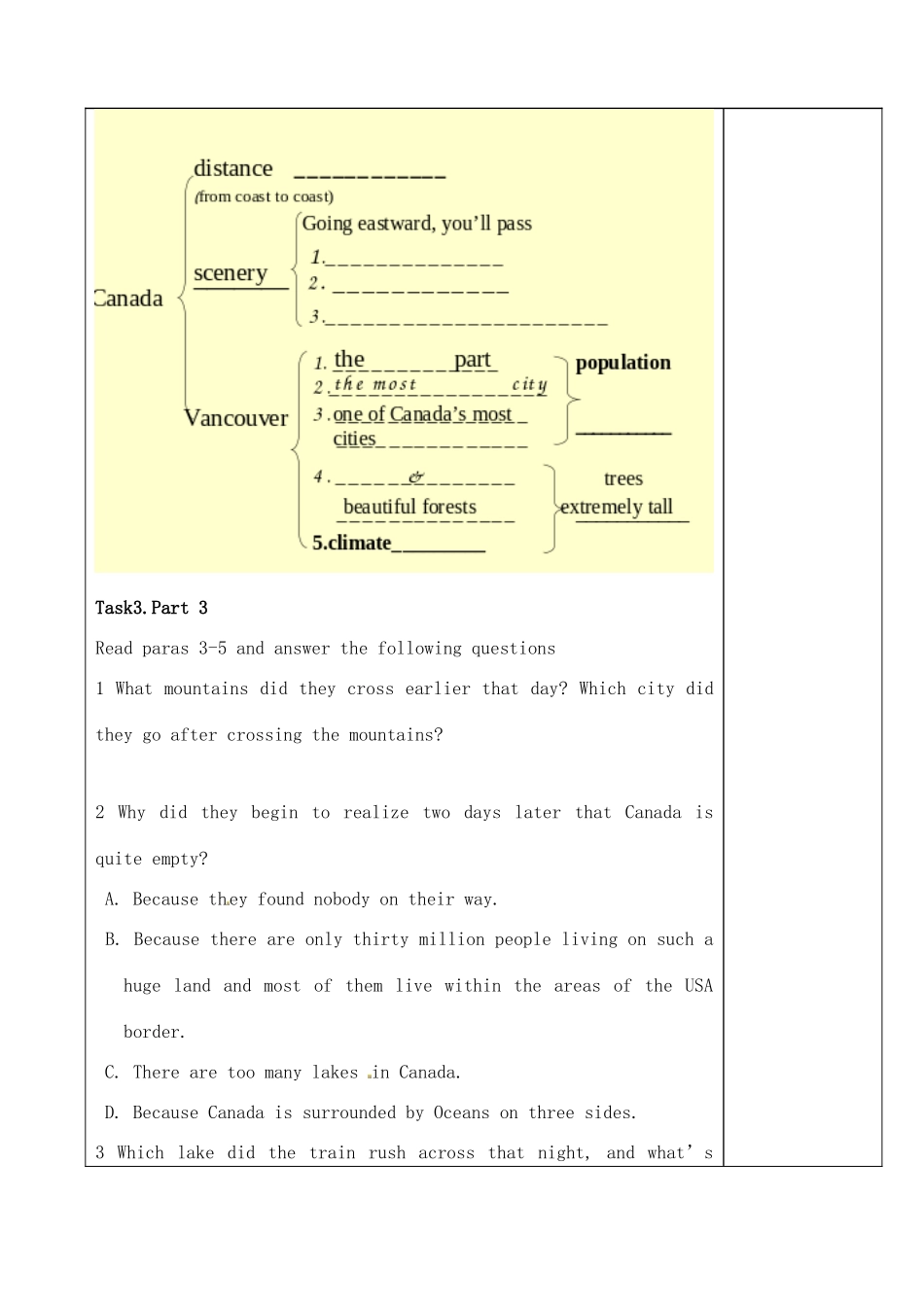 山东省泰安市肥城市第三中学高中英语 Unit 5 Canada“The True North”课文理解 新人教版必修3_第3页