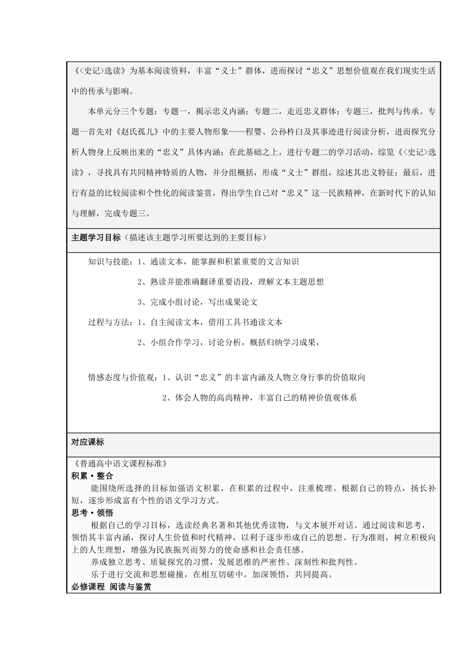 山东省泰安二中2012-2013学年高二语文 忠义传千古主题单元设计_第2页