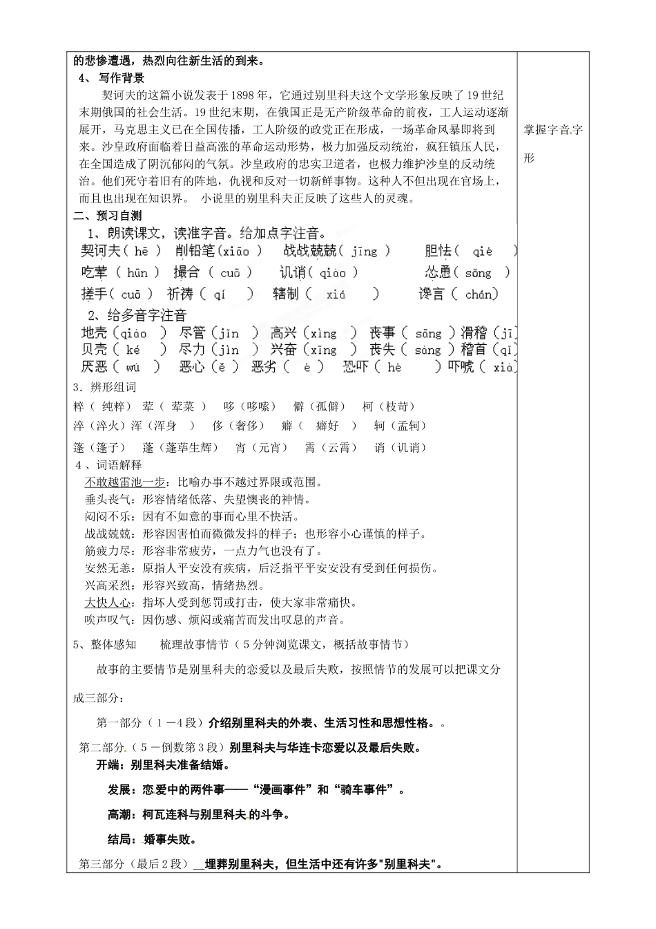 山东省泰安市肥城市第三中学2013-2014学年高中语文 套中人（第1课时）教案 鲁教版必修1_第2页