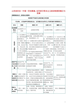 山东省沂水一中高一历史 近代西方资本主义政治制度的确立与发展教案