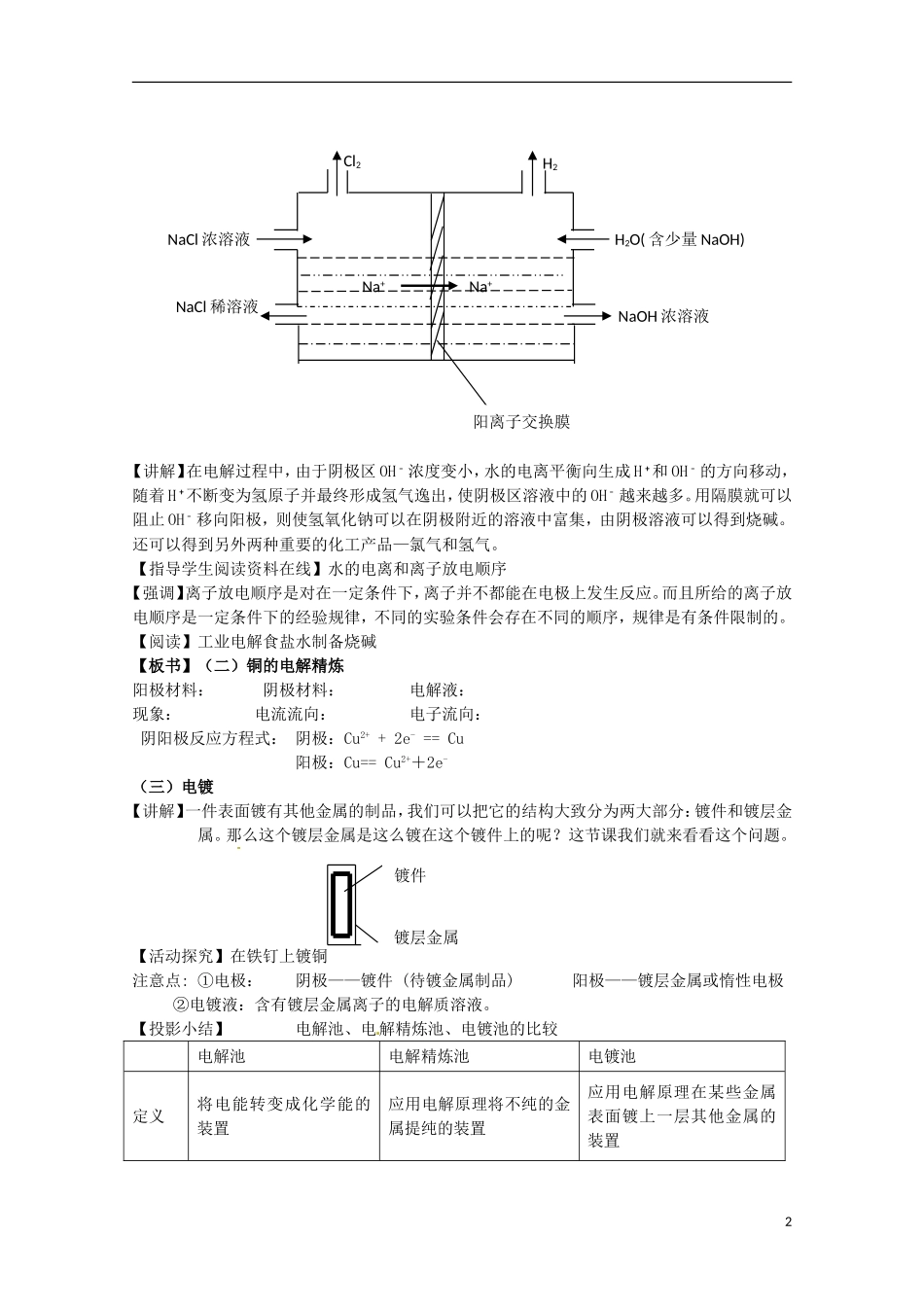 山东省枣庄八中高二化学《电能转化为化学能 电解》教案4_第2页